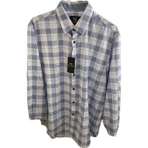 WRK Shirt Mens 17.5 Blue Long Sleeve Button Up Dress Nwt Pencil Line Check out